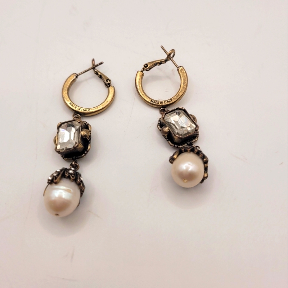Alexander McQueen Dangle Brass Pearl Earrings